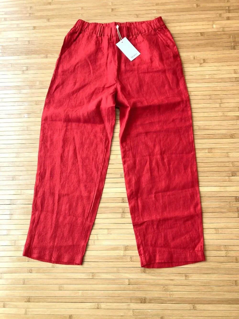 Quince 100% European Linen Ankle Pants Pull On Women Small S Chile Red NWT